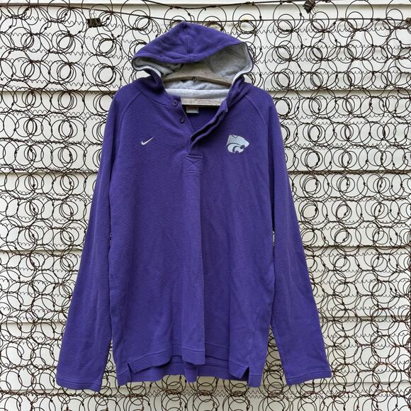 K-State Nike XXL Purple Henley Waffle Knit Pullover Hooded Long Sleeve Shirt - Picture 1 of 9